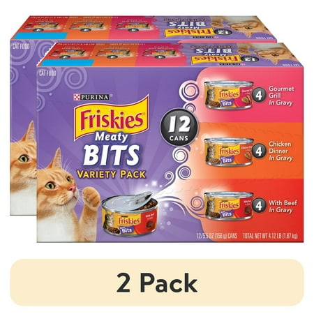 (2 pack) Friskies Gravy Variety Pack, Meaty Bits, Wet Cat Food, 12 Pack, 5.5 oz. Cans
